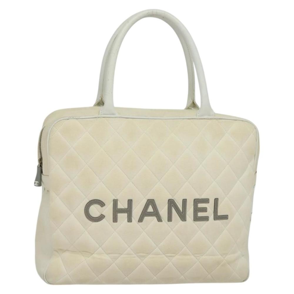 CHANEL Sports Line Boston Bag Canvas White CC Auth 115293 - Picture 1 of 16